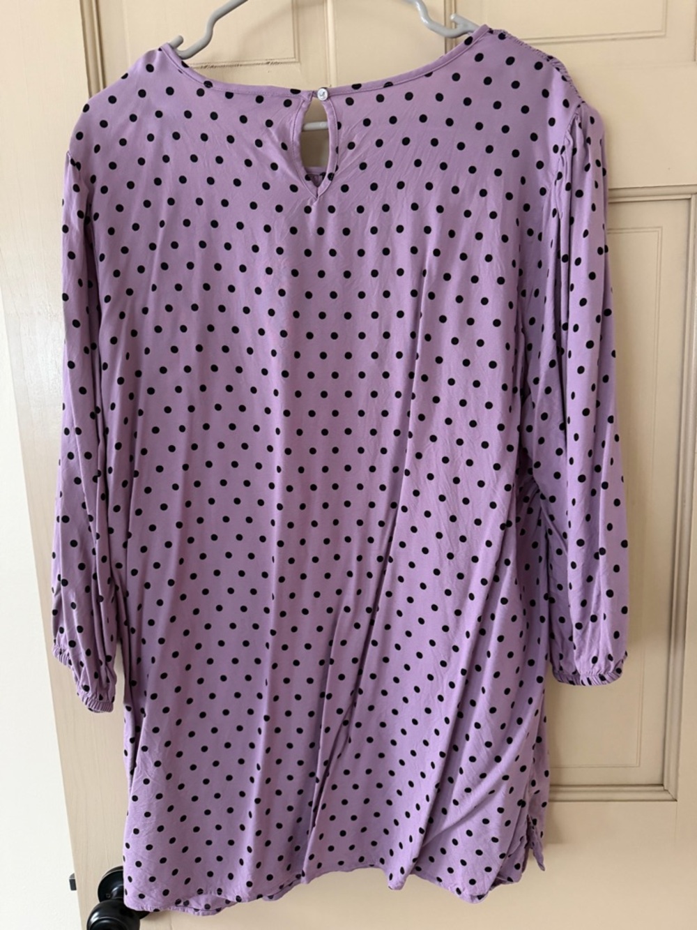 croft & barrow Lavender Polka Dot Smocked Blouse - Picture 7 of 9